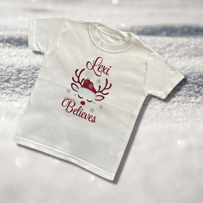 Personalised Embroidered Childrens Christmas Top. Cute Design Personalised with Name. Perfect for the Christmas Season. Choice of Garment