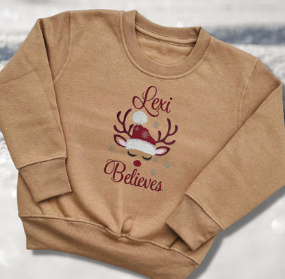 Personalised Embroidered Childrens Christmas Top. Cute Design Personalised with Name. Perfect for the Christmas Season. Choice of Garment