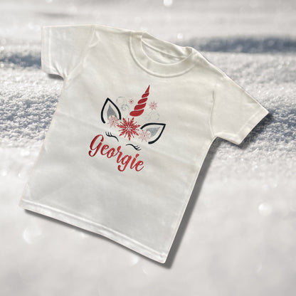 Personalised Embroidered Childrens Christmas Top. Cute Design Personalised with Name. Perfect for the Christmas Season. Choice of Garment