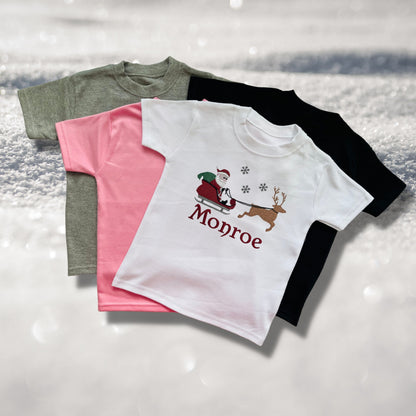 Personalised Embroidered Childrens Christmas Top. Cute Design Personalised with Name. Perfect for the Christmas Season. Choice of Garment