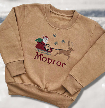 Personalised Embroidered Childrens Christmas Top. Cute Design Personalised with Name. Perfect for the Christmas Season. Choice of Garment