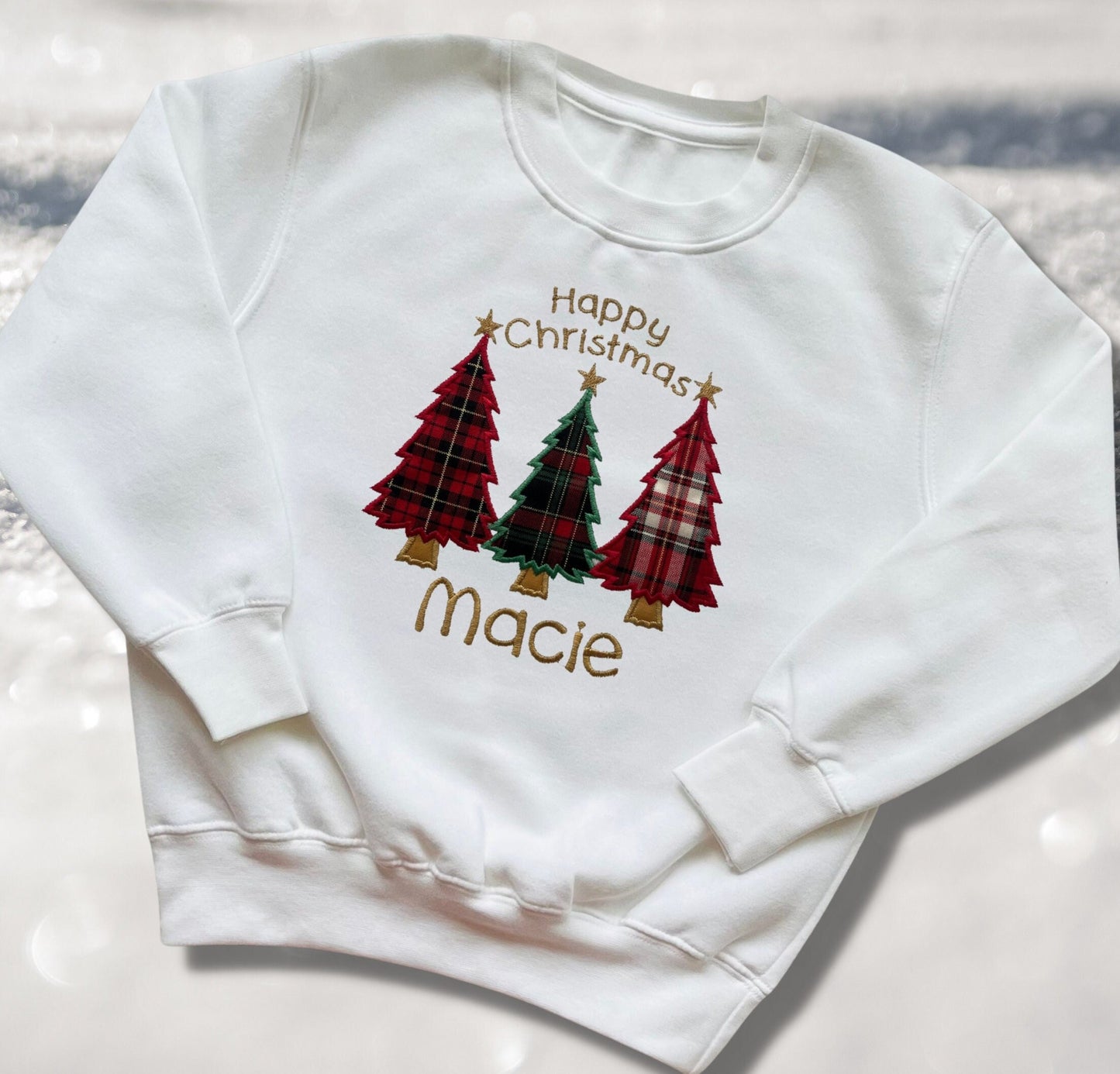 Personalised Embroidered Childrens Christmas Top. Cute Tartan Christmas Tree Design Personalised with Name. Perfect for the Christmas Season