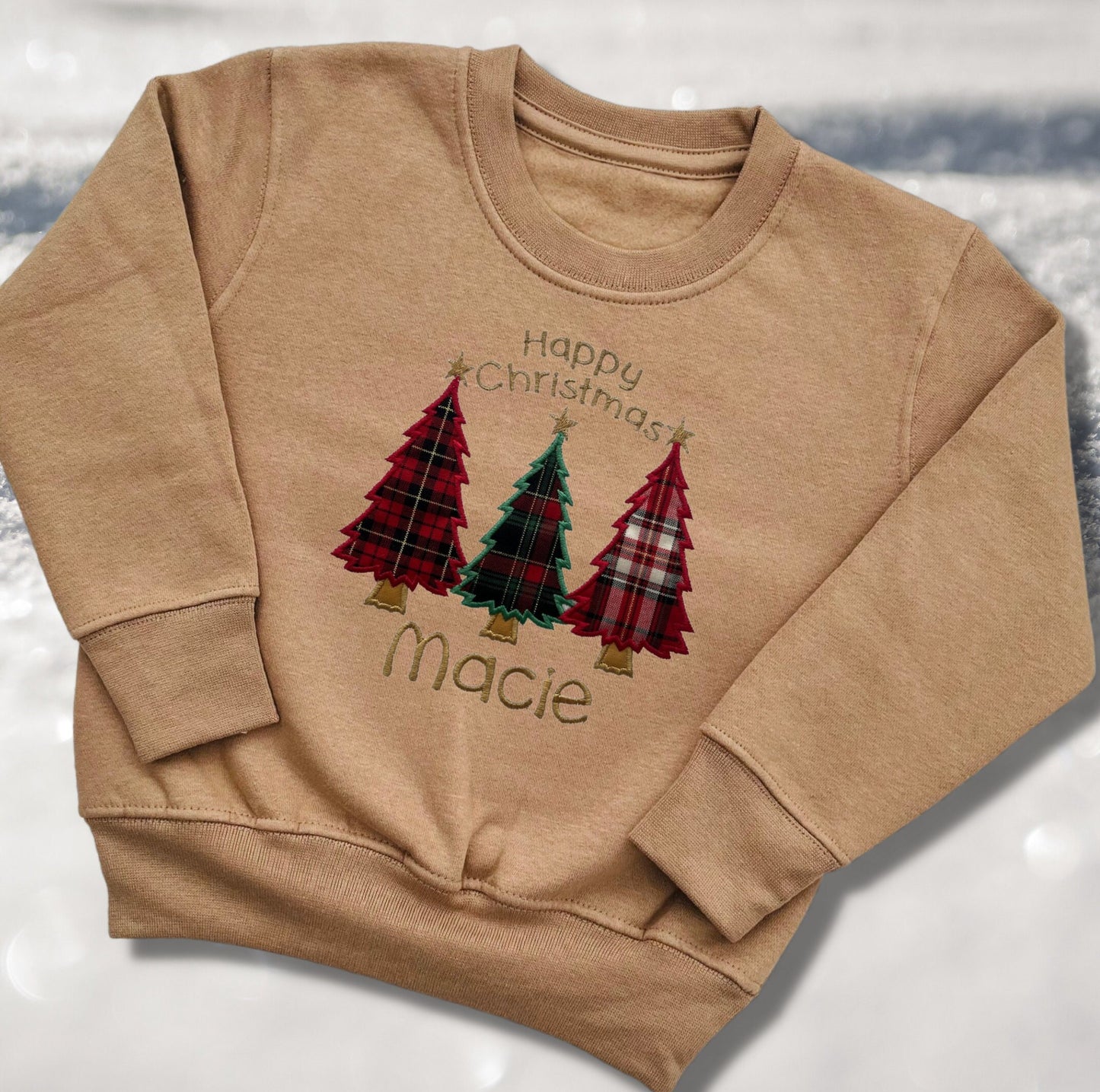 Personalised Embroidered Childrens Christmas Top. Cute Tartan Christmas Tree Design Personalised with Name. Perfect for the Christmas Season