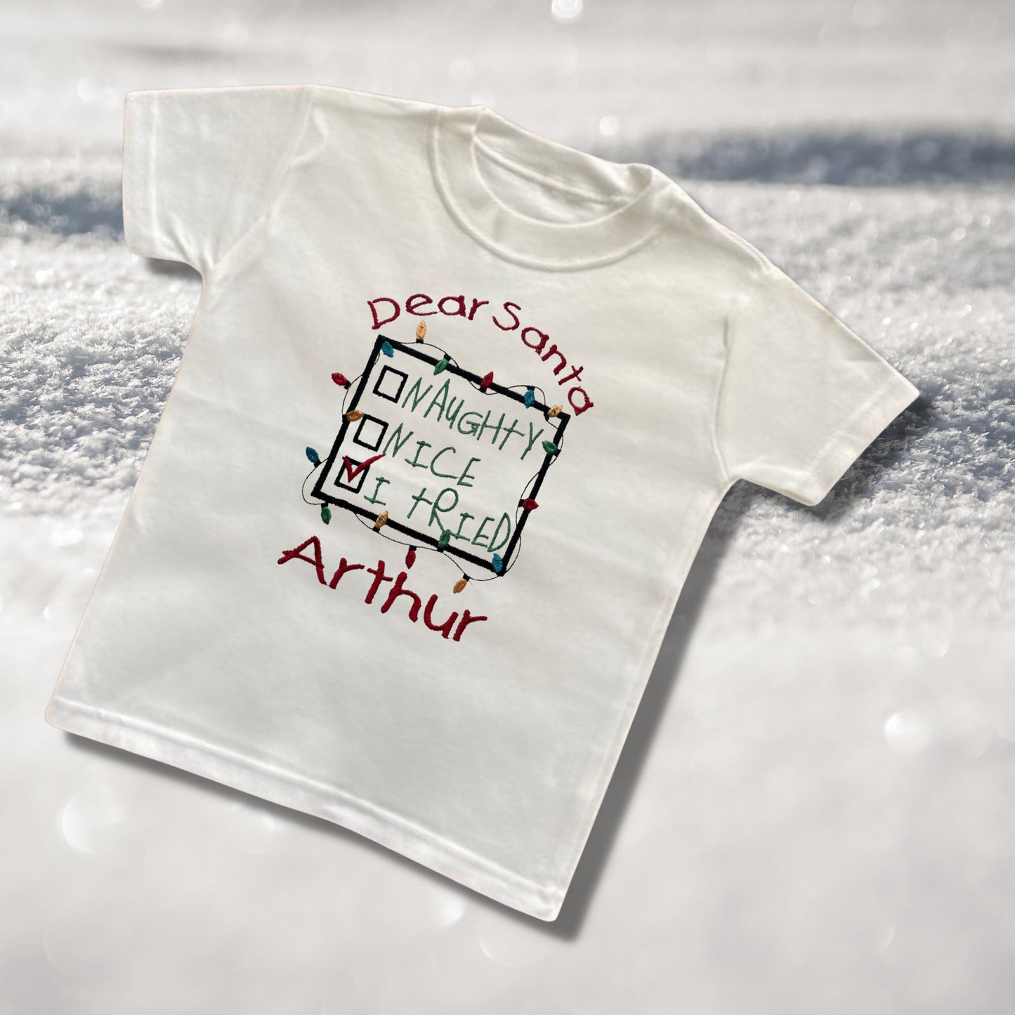 Personalised Embroidered Childrens Christmas Top. Cute Design Personalised with Name. Perfect for the Christmas Season. Choice of Garment