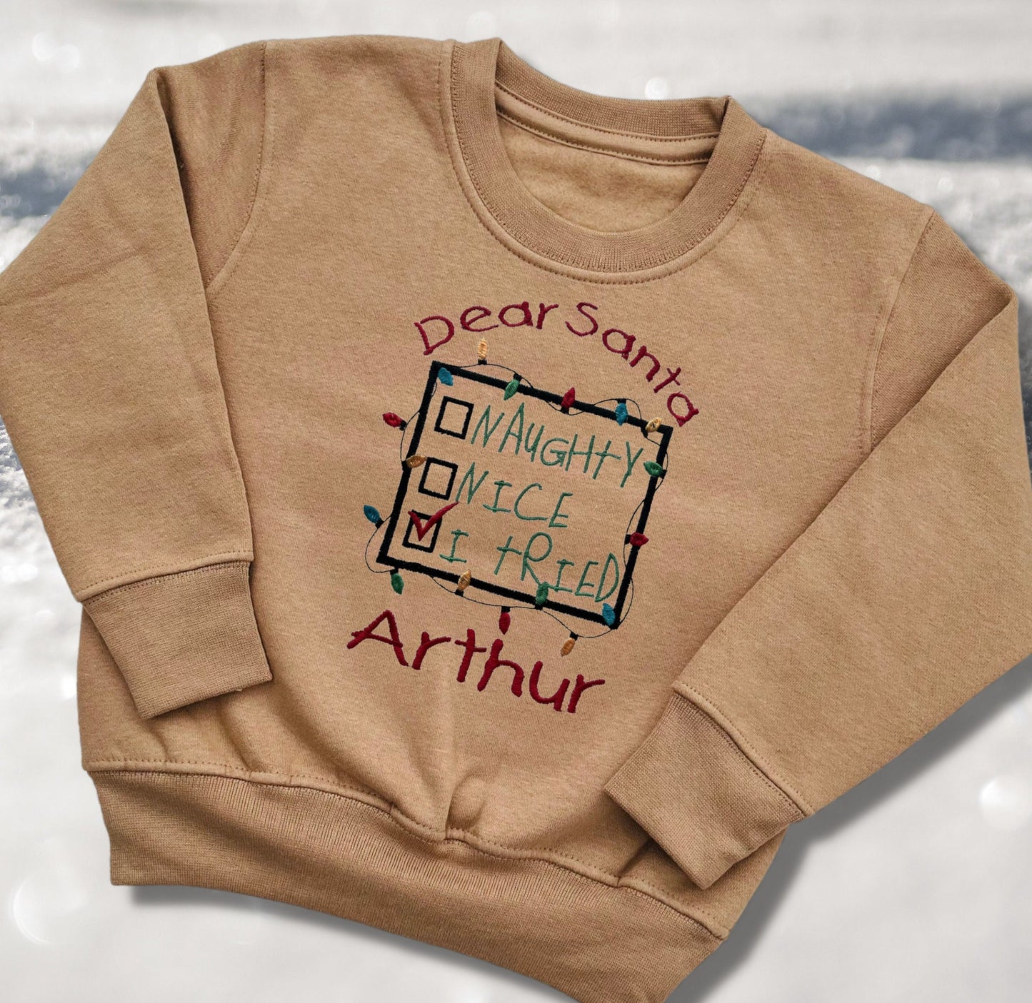 Personalised Embroidered Childrens Christmas Top. Cute Design Personalised with Name. Perfect for the Christmas Season. Choice of Garment