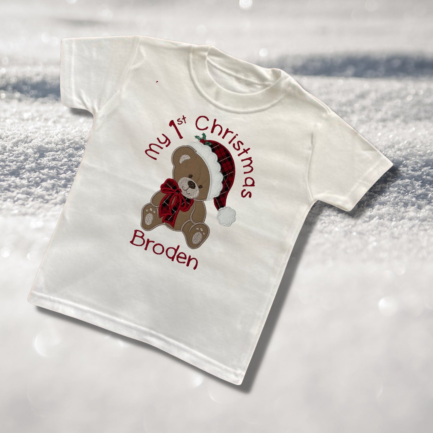 Personalised Embroidered Childrens Christmas Top. Cute Bear Design Personalised with Name Perfect for the Christmas Season Choice of Garment