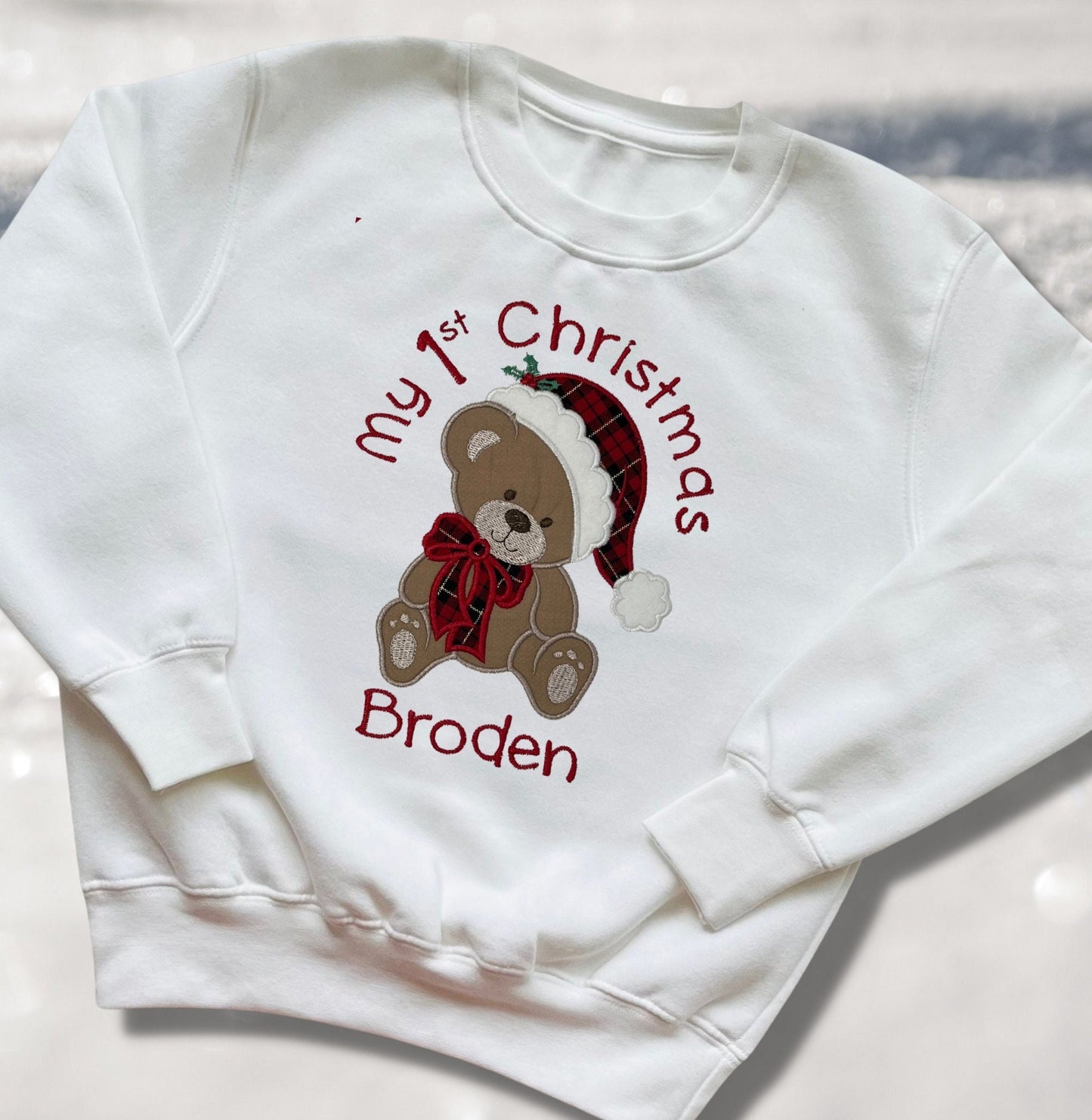 Personalised Embroidered Childrens Christmas Top. Cute Bear Design Personalised with Name Perfect for the Christmas Season Choice of Garment