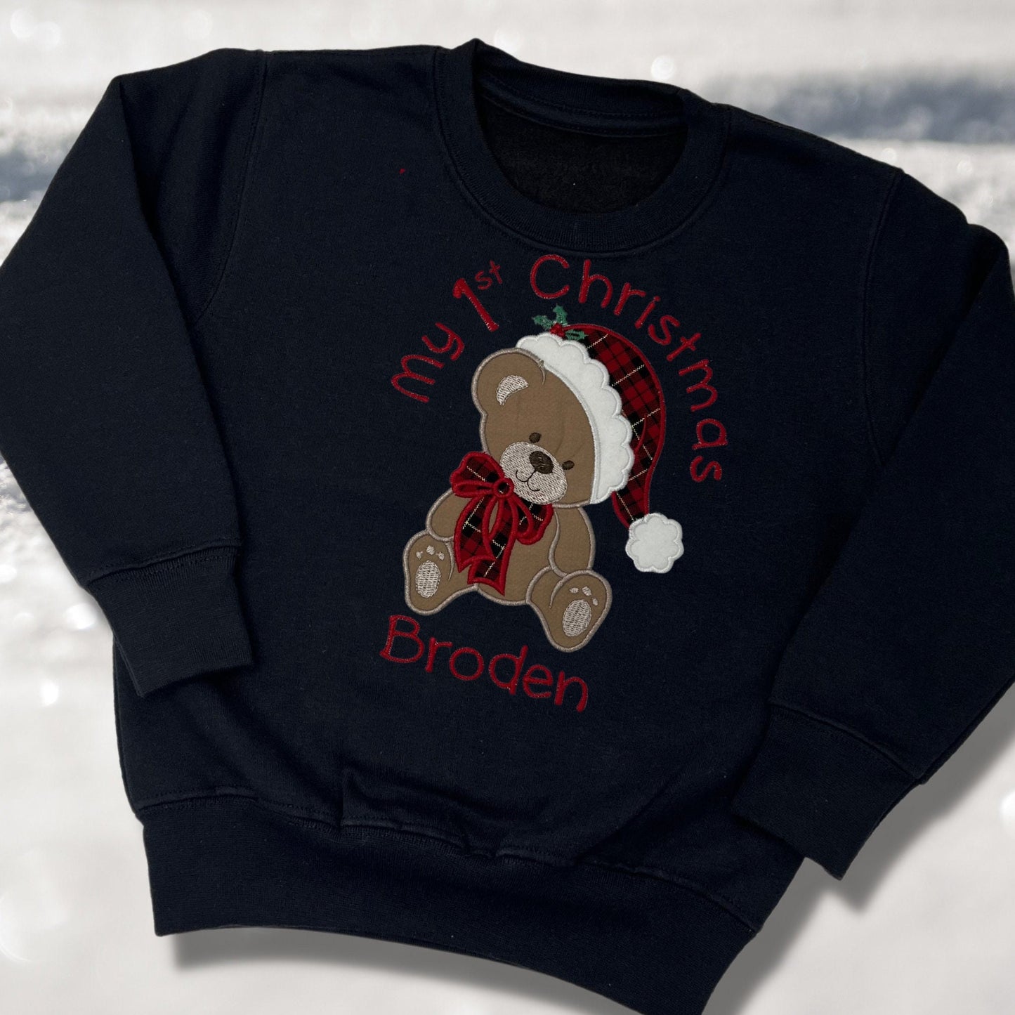 Personalised Embroidered Childrens Christmas Top. Cute Bear Design Personalised with Name Perfect for the Christmas Season Choice of Garment