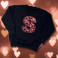 Embroidered Children's Valentine's Shirt. Monogram Initial Using a Cute Heart Design Fabric Surrounded with a Lace Effect Embroidered Border