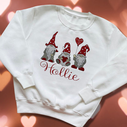 Personalised Embroidered Children's Valentine's Top: Gnome Design.