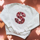 Embroidered Children's Valentine's Shirt. Monogram Initial Using a Cute Heart Design Fabric Surrounded with a Lace Effect Embroidered Border