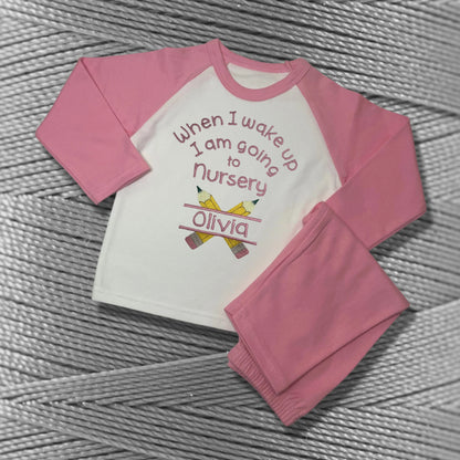 Personalised Embroidered Children's Pyjamas: Going to Nursery School Pencil Design