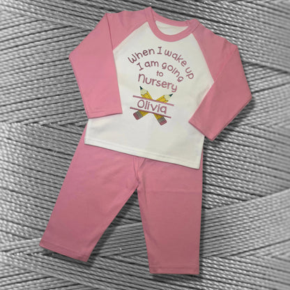 Personalised Embroidered Children's Pyjamas: Going to Nursery School Pencil Design