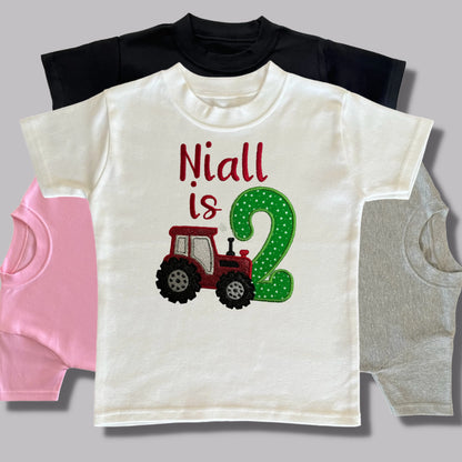 Personalised Embroidered Children's Birthday Top: Tractor Design