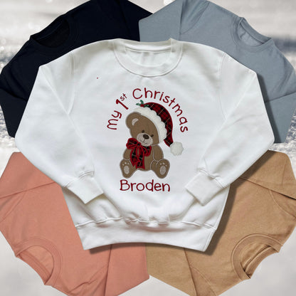 Personalised Embroidered Childrens Christmas Top. Cute Bear Design Personalised with Name Perfect for the Christmas Season Choice of Garment