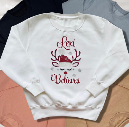 Personalised Embroidered Childrens Christmas Top. Cute Design Personalised with Name. Perfect for the Christmas Season. Choice of Garment