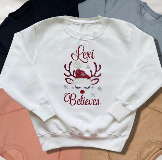 Personalised Embroidered Childrens Christmas Top. Cute Design Personalised with Name. Perfect for the Christmas Season. Choice of Garment