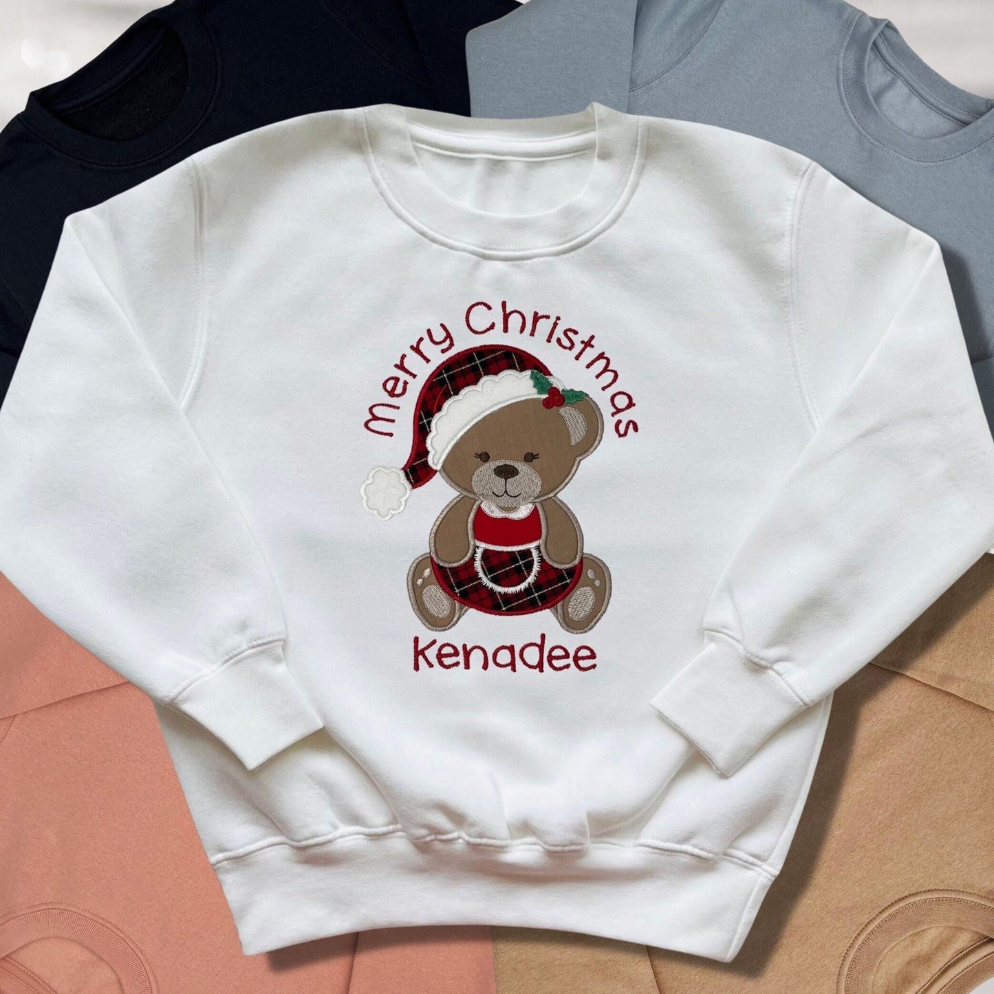Personalised Embroidered Childrens Christmas Top. Cute Bear Design Personalised with Name Perfect for the Christmas Season Choice of Garment