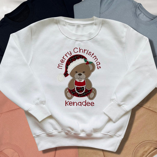 Personalised Embroidered Childrens Christmas Top. Cute Bear Design Personalised with Name Perfect for the Christmas Season Choice of Garment