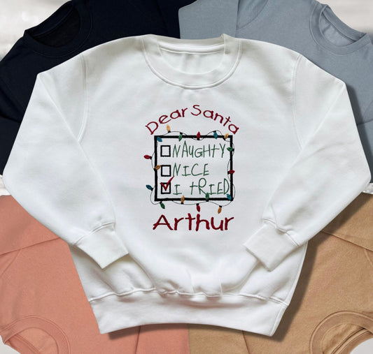 Personalised Embroidered Childrens Christmas Top. Cute Design Personalised with Name. Perfect for the Christmas Season. Choice of Garment
