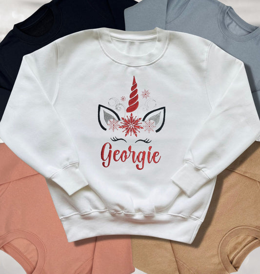 Personalised Embroidered Childrens Christmas Top. Cute Design Personalised with Name. Perfect for the Christmas Season. Choice of Garment