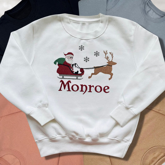 Personalised Embroidered Childrens Christmas Top. Cute Design Personalised with Name. Perfect for the Christmas Season. Choice of Garment