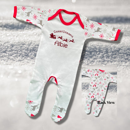 Personalised Embroidered Christmas Childrens Pyjamas and Rompersuits with Santa and His Sleigh. A Perfect Christmas Gift