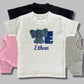Children's Personalised Embroidered Top With a Cute Elephant Design. A Beautiful Design Using Glittery Blues with Child's Name and Initial