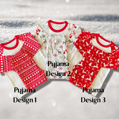 Personalised Embroidered Christmas Childrens Pyjamas and Rompersuits. Santa and His Sleigh. 'Santa's on his way'. A Perfect Christmas Gift
