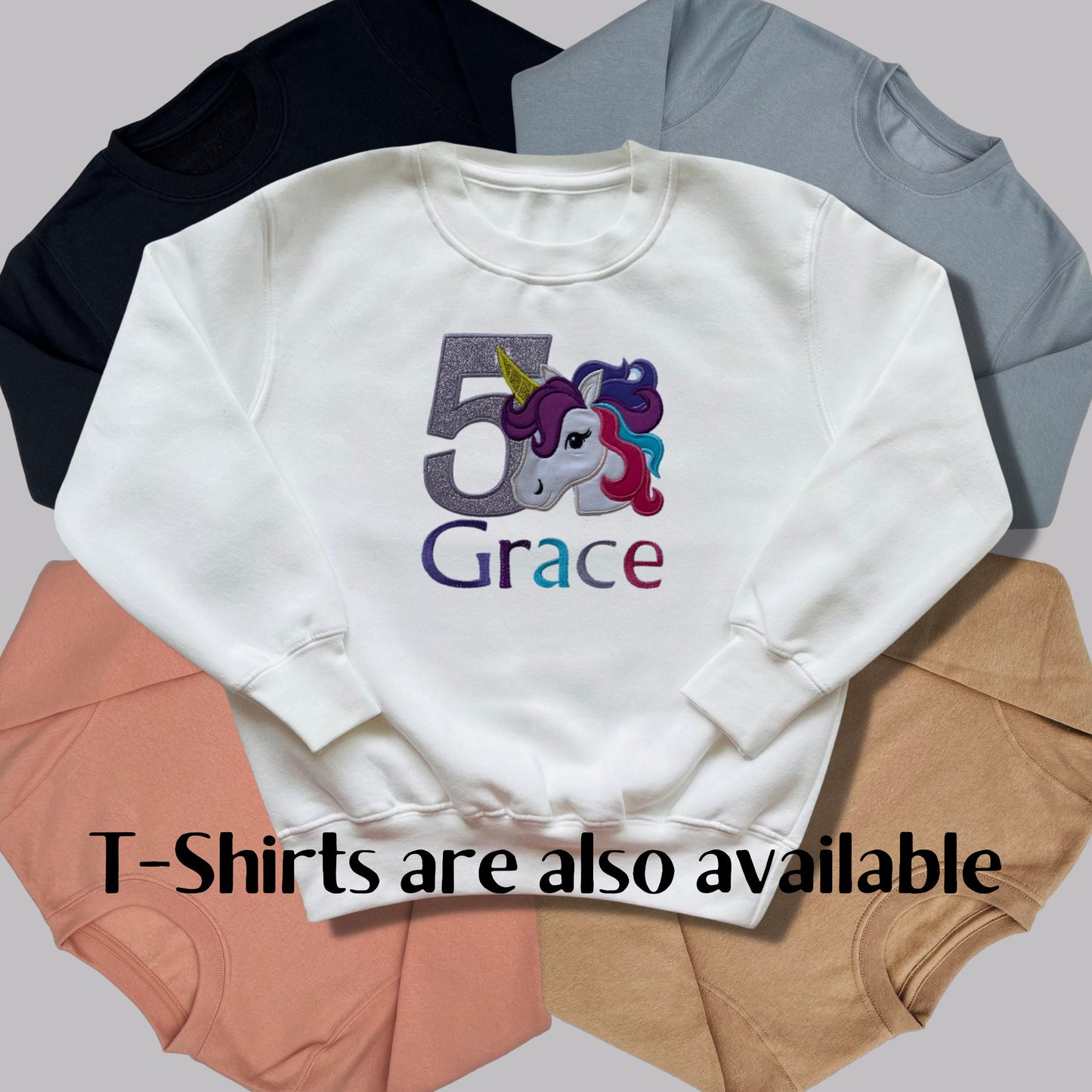 Personalised Embroidered Childrens Birthday Shirts. Cute Applique Embroidered Unicorn Personalised with Age and Name Perfect Birthday Outfit