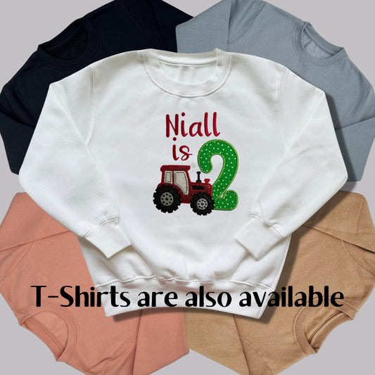 Personalised Embroidered Children's Birthday Top. Cute Tractor Design Personalised with Age and Name Perfect Birthday Outfit