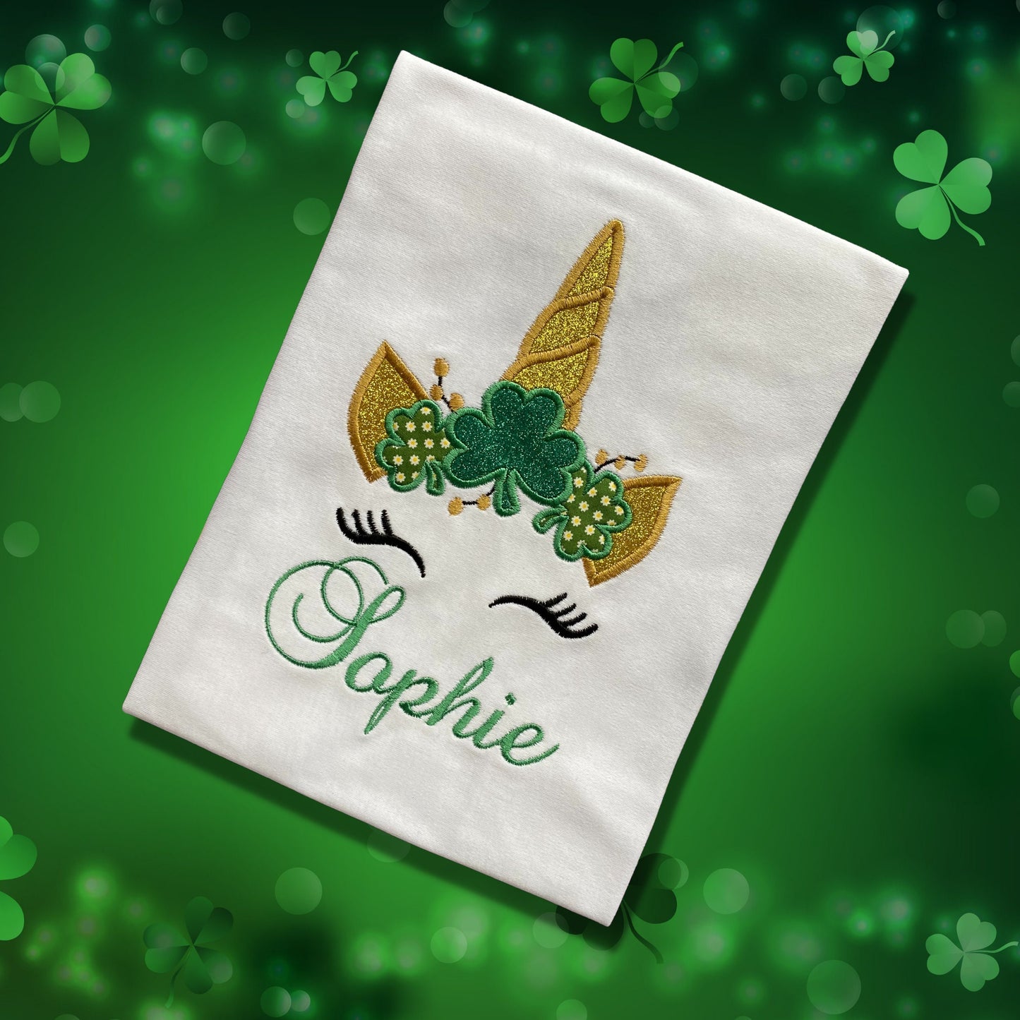 Personalised Embroidered Childrens St Patrick's Day Top. Cute Unicorn Design Personalised with Name. Perfect for Celebrations