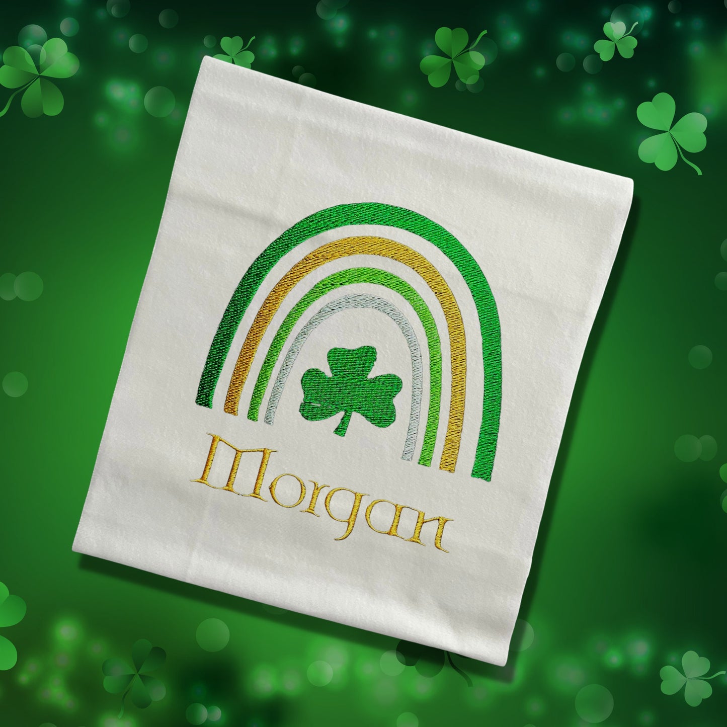 Personalised Embroidered Children's St Patrick's Day Top. Cute Rainbow Design Personalised with Name. Perfect for Celebrations