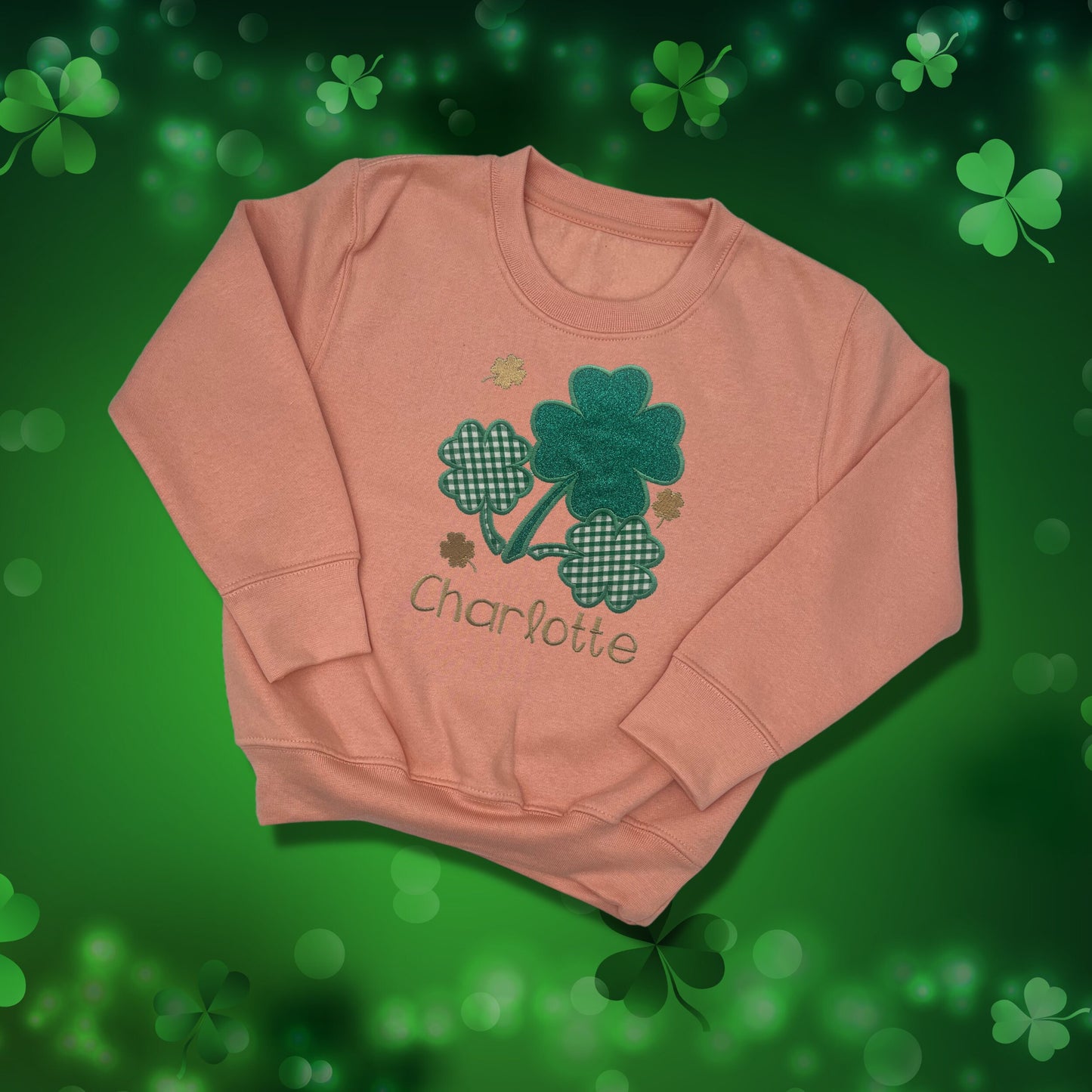 Personalised Embroidered Childrens St Patrick's Day Top. Cute Applique Shamrock Design Personalised with Name. Perfect for Celebrations