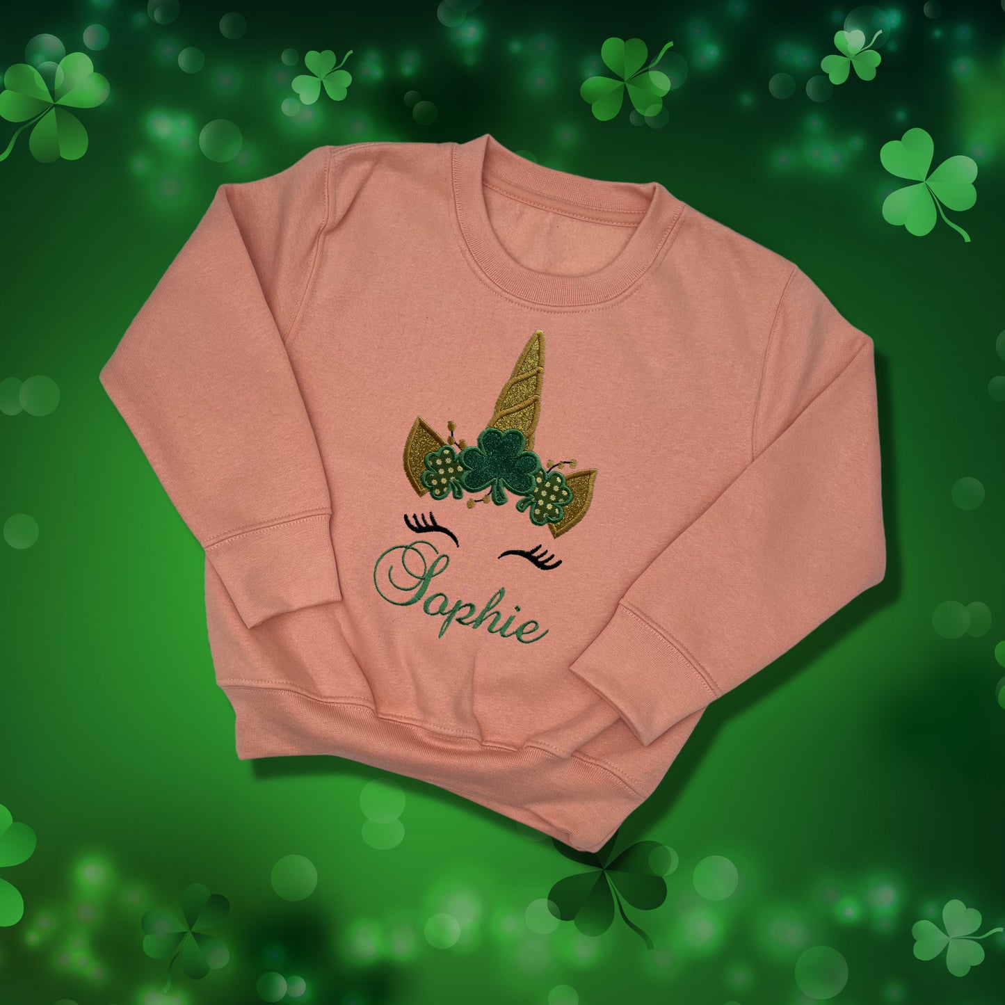 Personalised Embroidered Childrens St Patrick's Day Top. Cute Unicorn Design Personalised with Name. Perfect for Celebrations