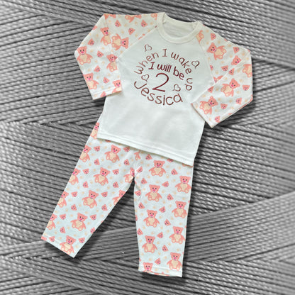 Childrens Personalised Embroidered Pyjamas and Sleepsuits. When I wake up I will be'. Cute Embroidered Birthday Design with the Child's Name