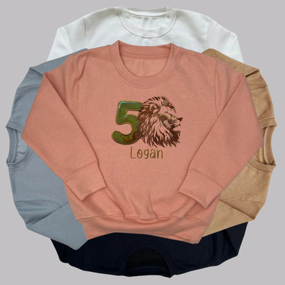 Personalised Embroidered Children's Birthday Top: Lion Design