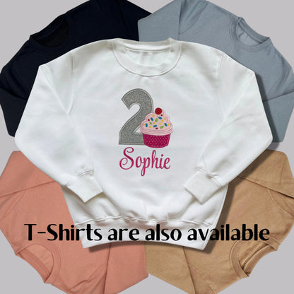 Personalised Embroidered Children's Birthday Top: Cupcake Design