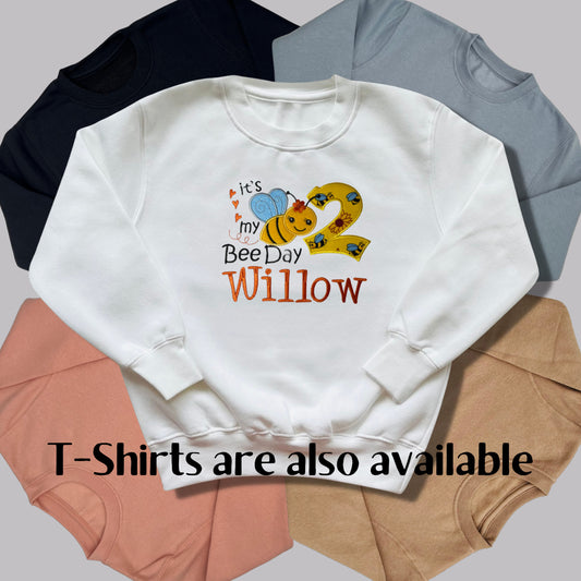 Personalised Embroidered Children's Birthday Top. 'It's my Bee Day' Cute Bee Design Personalised with Age and Name Perfect Birthday Outfit