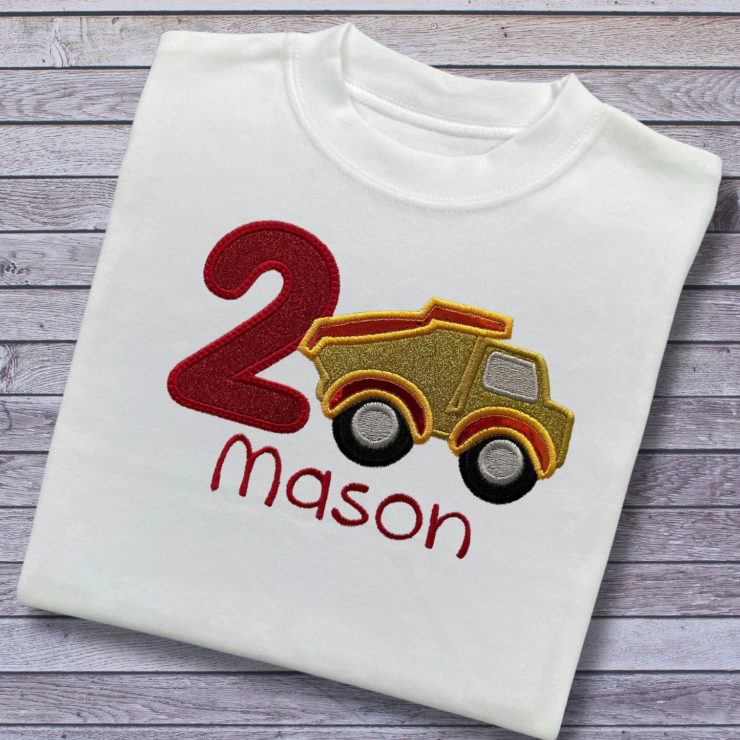 Personalised Embroidered Construction Vehicle Birthday T-Shirts and Sweatshirts