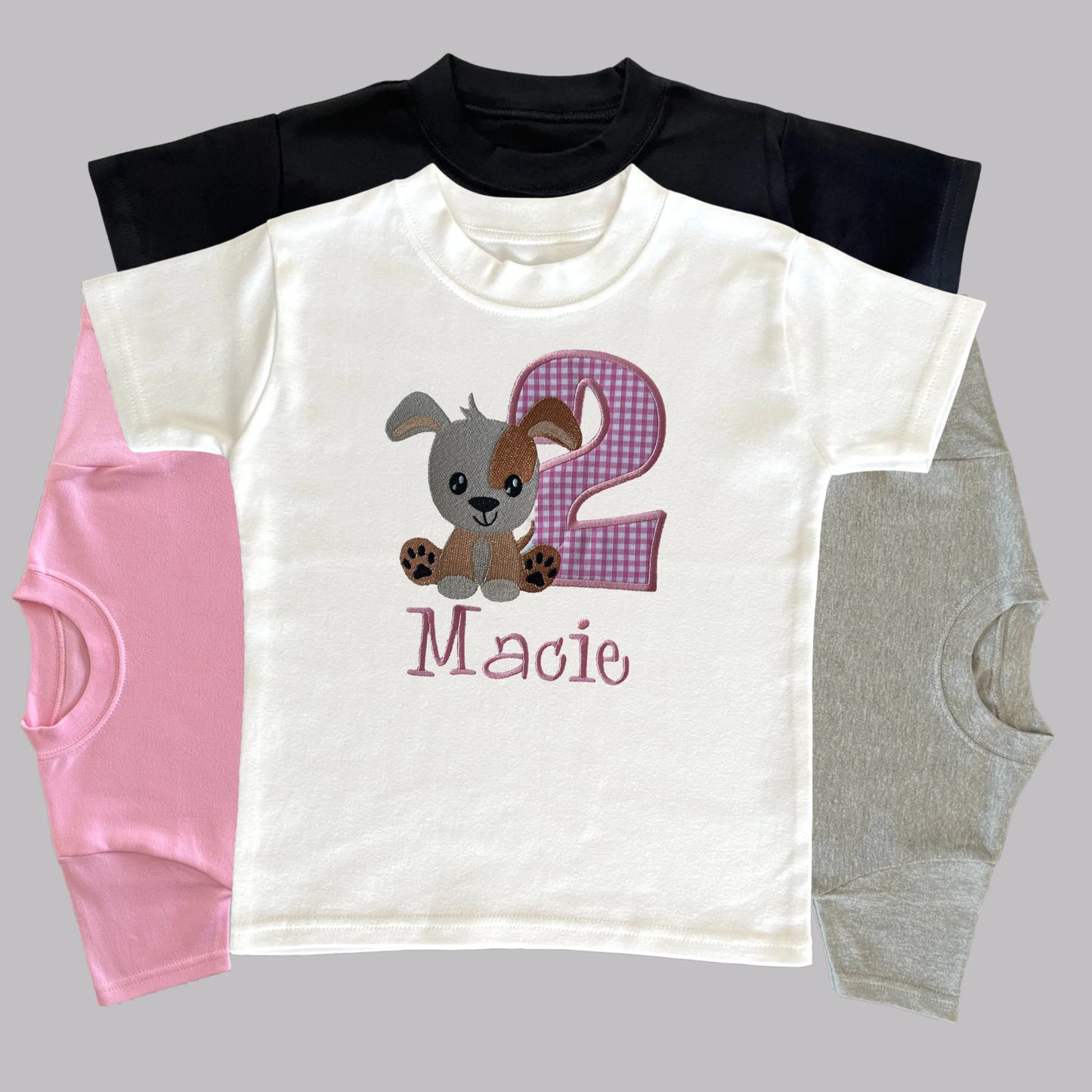 Personalised Embroidered Children's Birthday top: Dog Design