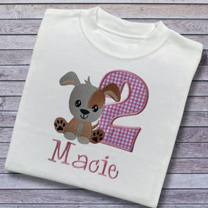Personalised Embroidered Children's Birthday top: Dog Design