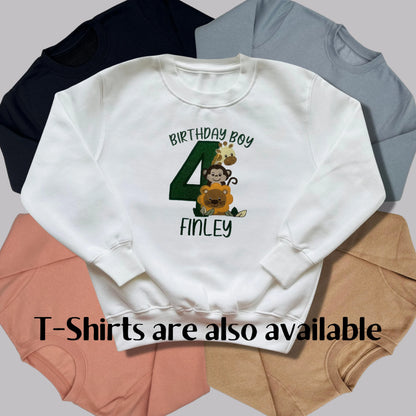 Personalised Embroidered Children's Birthday Top: Safari Animals Design