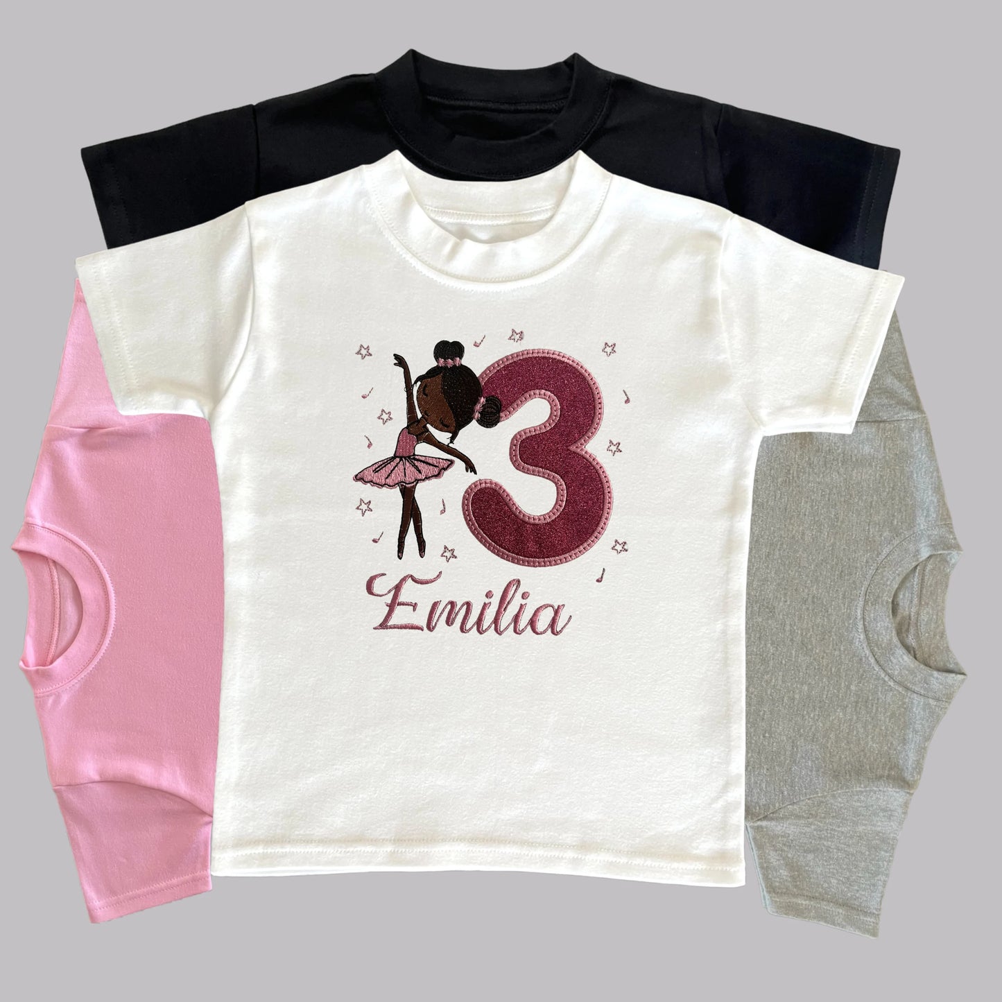 Personalised Embroidered Children's Birthday Top: Ballet Dancer Design