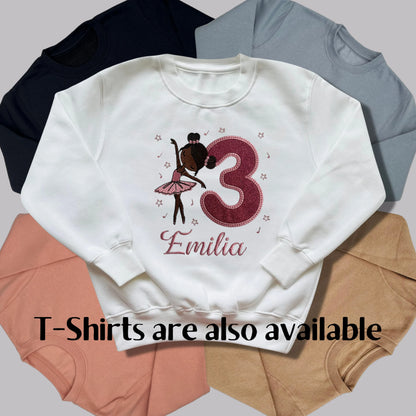 Personalised Embroidered Children's Birthday Top: Ballet Dancer Design