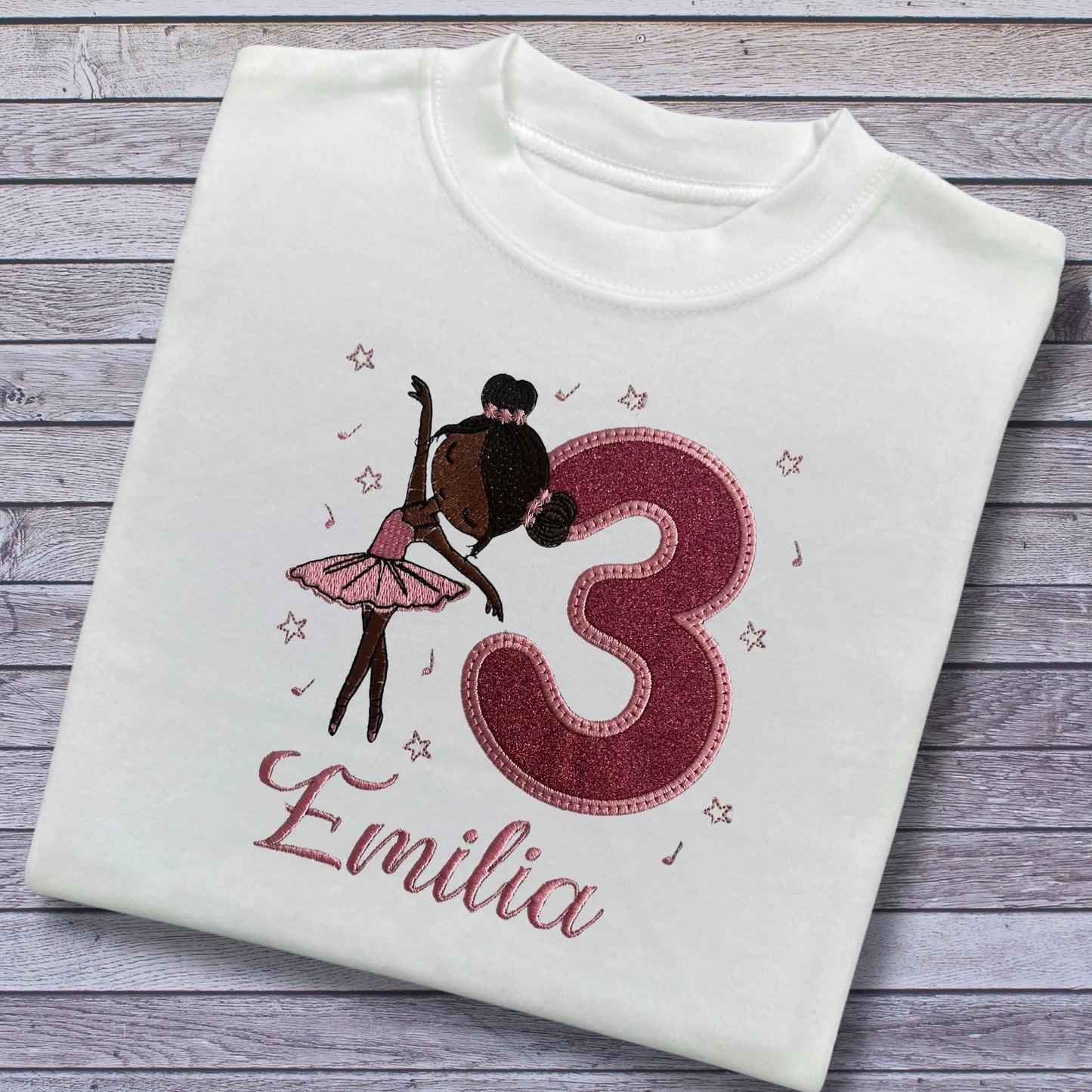 Personalised Embroidered Children's Birthday Top: Ballet Dancer Design