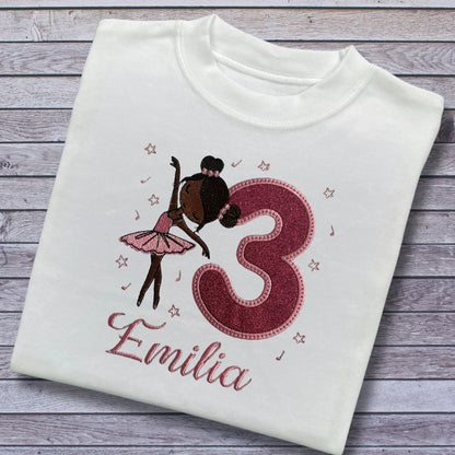 Personalised Embroidered Children's Birthday Top: Ballet Dancer Design
