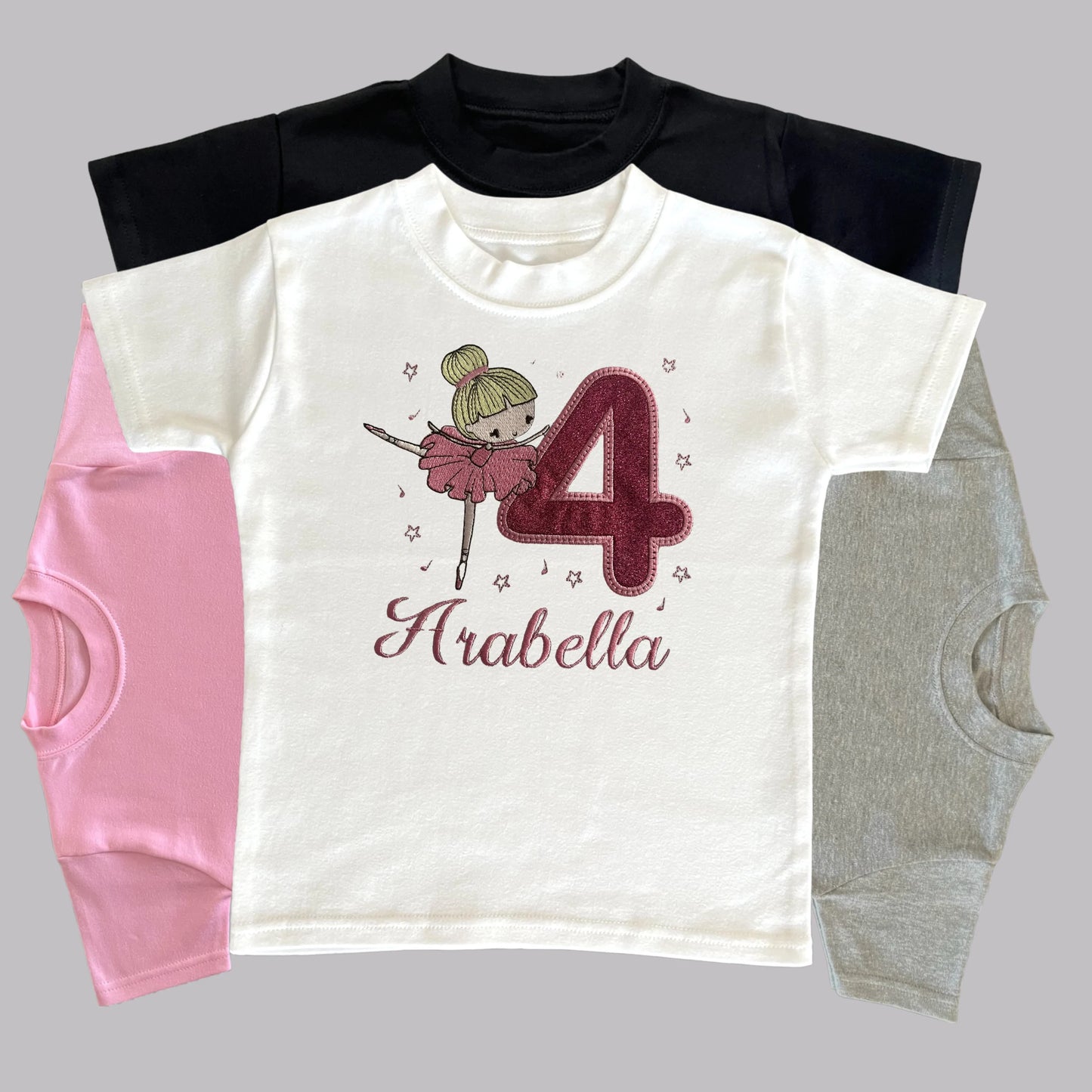 Personalised Embroidered Children's Birthday Top: Ballet Dancer Design