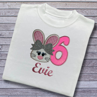 Personalised Embroidered Children's Birthday Top: Bunny Rabbit Design