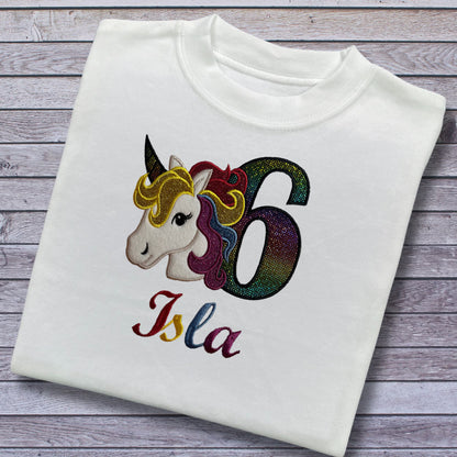 Personalised Embroidered Children's Birthday Top: Unicorn Design